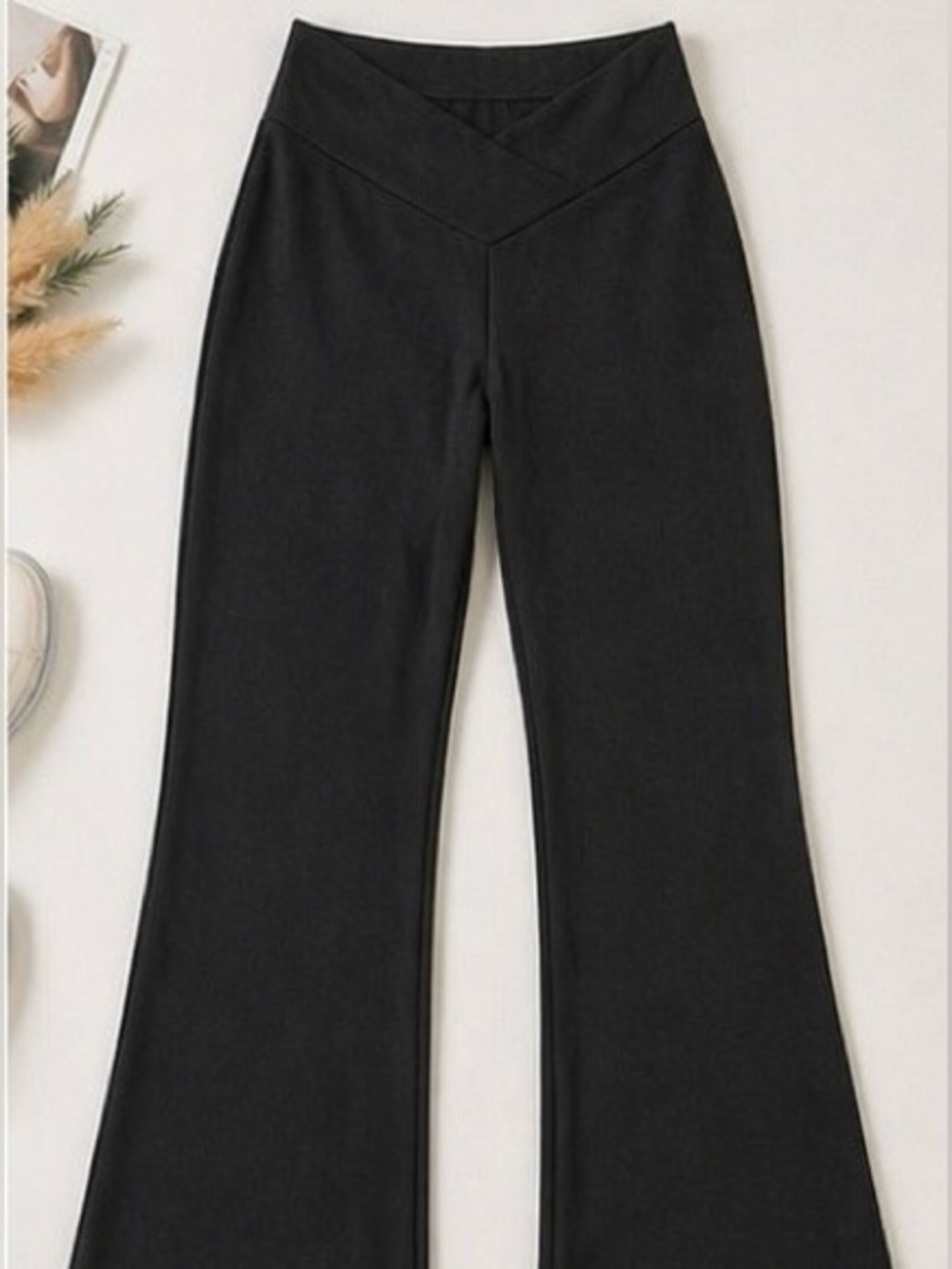 Black High-Waist V-Cut Flare Pants – Stretchy & Elegant Fit